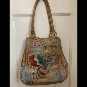 BIACCI Genuine Leather Multicolor Handbag w/Abstract Artsy Design